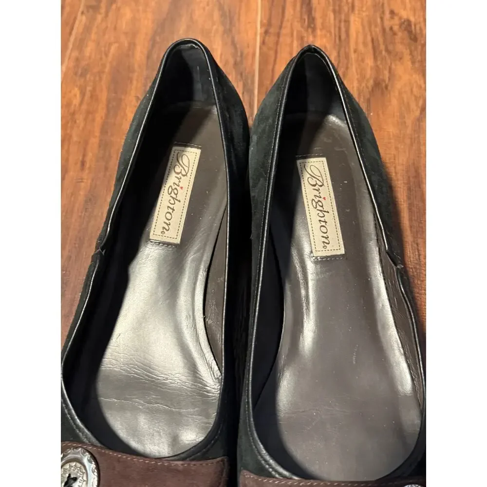 Vintage Brighton Coco Suede Patent Leather Flats - Size 8.5